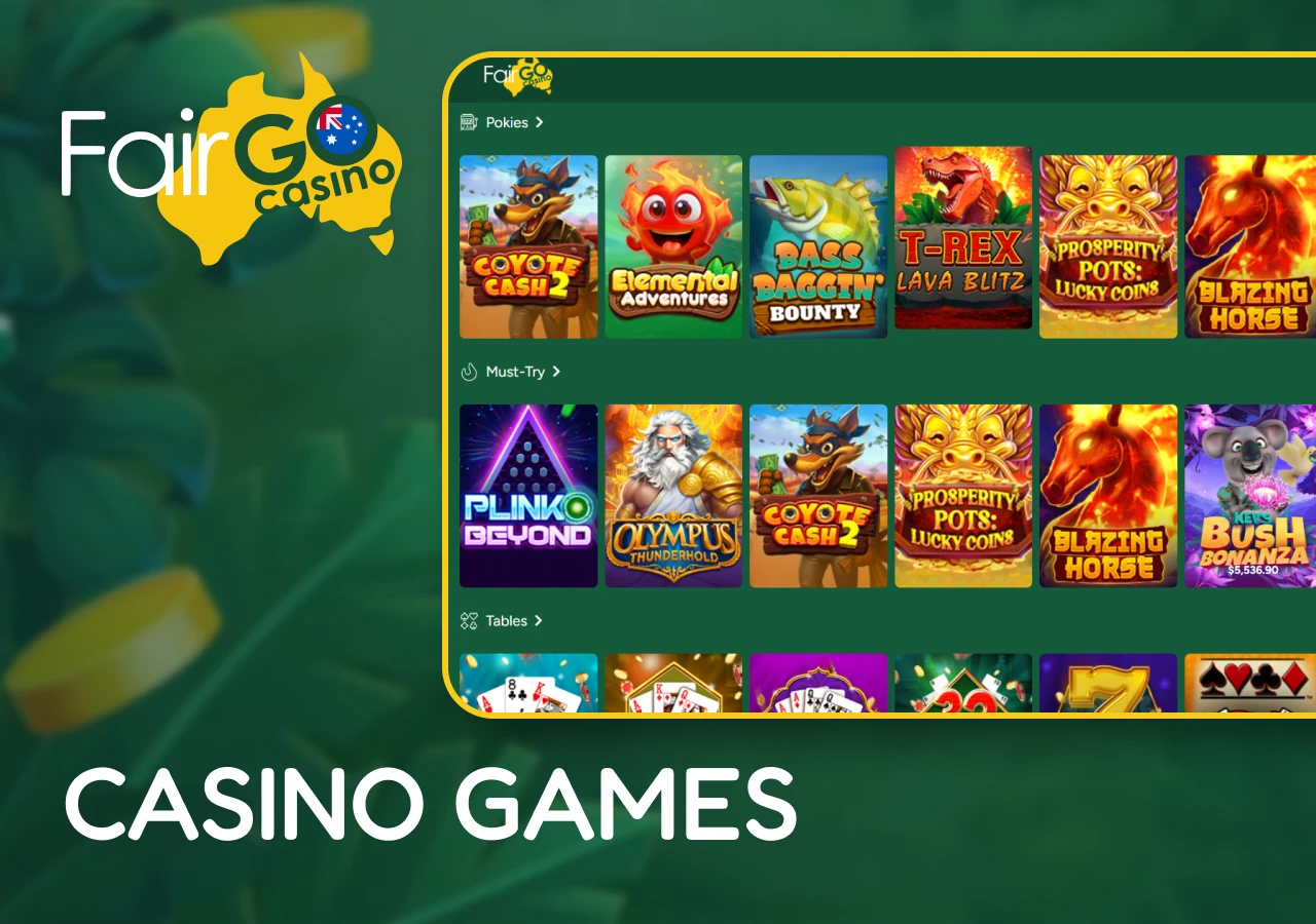 Casino game library featuring slots, table games, and live dealer titles.